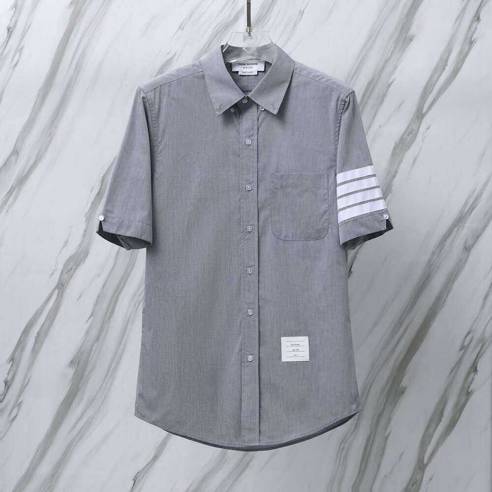 Thom Browne Gray four-cylinder striped short-sleeved shirt